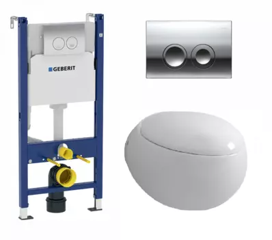 Комплект 3 в 1 инсталляция Geberit Duofix + Подвесной унитаз Grossman GR-4442 + кнопка хром Delta21