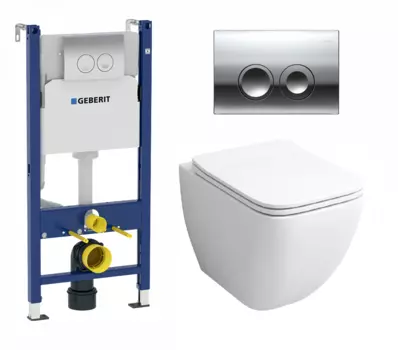 Комплект 3 в 1 инсталляция Geberit Duofix + Подвесной унитаз Grossman GR-4447S + кнопка хром Delta21