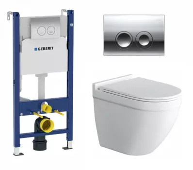 Комплект 3 в 1 инсталляция Geberit Duofix + Подвесной унитаз Grossman GR-4483S + кнопка хром Delta21