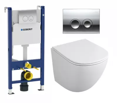 Комплект 3 в 1 инсталляция Geberit Duofix + Подвесной унитаз Owl 1975 Cirkel-H OWLT190302 + кнопка хром Delta21
