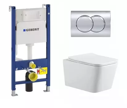 Комплект 3 в 1 инсталляция Geberit Duofix + Подвесной унитаз SinteSi BALTI белый, микролифт + кнопка хром Delta01