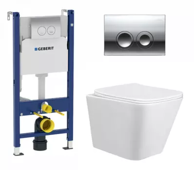 Комплект 3 в 1 инсталляция Geberit Duofix + Подвесной унитаз Taliente Correto CR25200 + кнопка хром Delta21