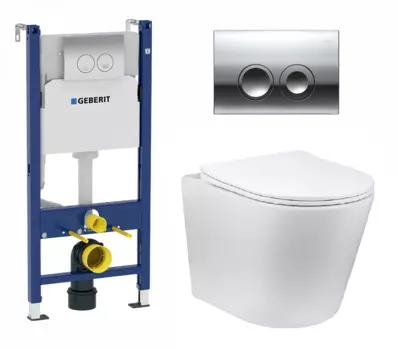 Комплект 3 в 1 инсталляция Geberit Duofix + Подвесной унитаз Vincea Piatti + кнопка хром Delta21
