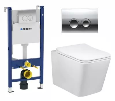 Комплект 3 в 1 инсталляция Geberit Duofix + Подвесной унитаз Vincea Q-Line + кнопка хром Delta21