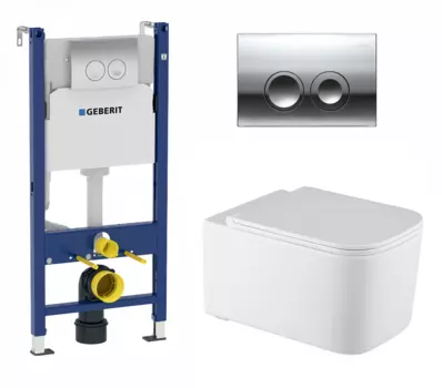 Комплект 3 в 1 инсталляция Geberit Duofix + Подвесной унитаз Vincea Ultra Rimless + кнопка хром Delta21