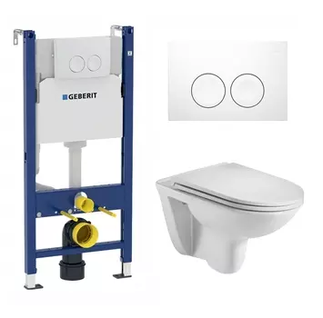 Комплект 3 в 1 инсталляция Geberit Duofix + Подвесной унитаз WeltWasser Baarbach 004 GL-WT + белая кнопка