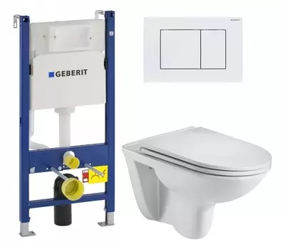 Комплект 3 в 1 инсталляция Geberit Duofix + Подвесной унитаз WeltWasser Baarbach 004 GL-WT + кнопка белая