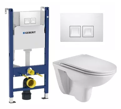 Комплект 3 в 1 инсталляция Geberit Duofix + Подвесной унитаз WeltWasser Baarbach 004 GL-WT + кнопка белая