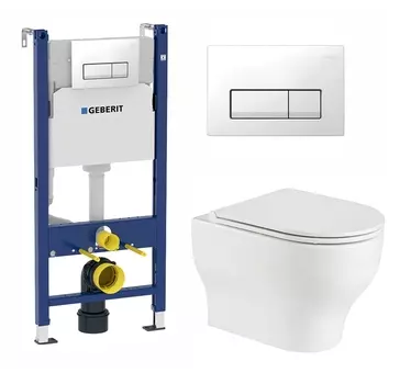 Комплект 3 в 1 инсталляция Geberit Duofix + Подвесной унитаз WeltWasser Erlenbach 004 GL-WT + кнопка белая