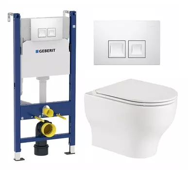 Комплект 3 в 1 инсталляция Geberit Duofix + Подвесной унитаз WeltWasser Erlenbach 004 GL-WT + кнопка белая