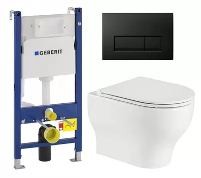 Комплект 3 в 1 инсталляция Geberit Duofix + Подвесной унитаз WeltWasser Erlenbach 004 GL-WT + кнопка черная глянцевая