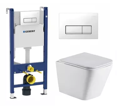 Комплект 3 в 1 инсталляция Geberit Duofix + Подвесной унитаз WeltWasser Gelbach 043 GL-WT + кнопка белая