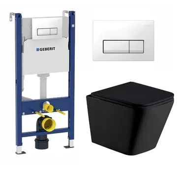Комплект 3 в 1 инсталляция Geberit Duofix + Подвесной унитаз WeltWasser Gelbach 041 MT-BL + кнопка белая