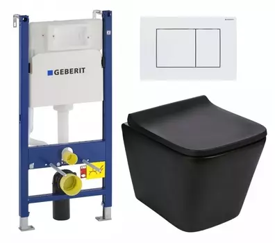 Комплект 3 в 1 инсталляция Geberit Duofix + Подвесной унитаз WeltWasser Gelbach 041 MT-BL + кнопка белая