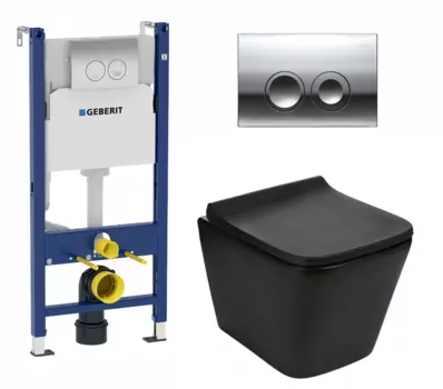Комплект 3 в 1 инсталляция Geberit Duofix + Подвесной унитаз Weltwasser Gelbach 041 MT-BL + кнопка хром Delta21