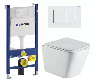 Комплект 3 в 1 инсталляция Geberit Duofix + Подвесной унитаз WeltWasser Gelbach 043 GL-WT + кнопка белая