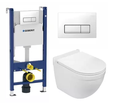 Комплект 3 в 1 инсталляция Geberit Duofix + Подвесной унитаз WeltWasser Heimbach 043 GL-WT+ кнопка белая
