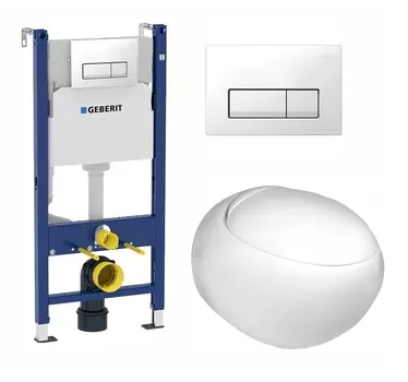 Комплект 3 в 1 инсталляция Geberit Duofix + Подвесной унитаз WeltWasser Jeckenbach + кнопка белая