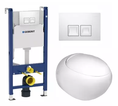 Комплект 3 в 1 инсталляция Geberit Duofix + Подвесной унитаз WeltWasser Jeckenbach + кнопка белая