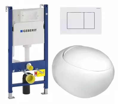 Комплект 3 в 1 инсталляция Geberit Duofix + Подвесной унитаз WeltWasser Jeckenbach + кнопка белая