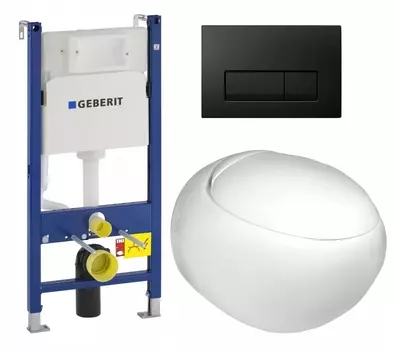 Комплект 3 в 1 инсталляция Geberit Duofix + Подвесной унитаз WeltWasser Jeckenbach + кнопка черная глянцевая