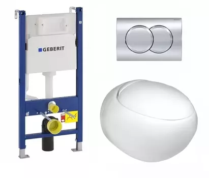 Комплект 3 в 1 инсталляция Geberit Duofix + Подвесной унитаз WeltWasser Jeckenbach микролифт белый + кнопка хром Delta01