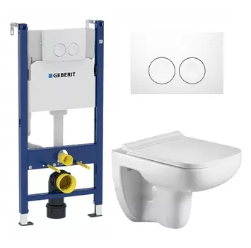 Комплект 3 в 1 инсталляция Geberit Duofix + Подвесной унитаз WeltWasser Kehlbach 004 GL-WT + белая кнопка