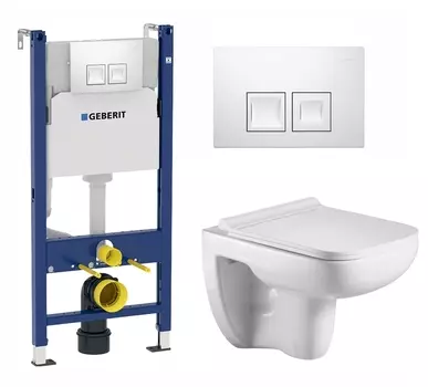 Комплект 3 в 1 инсталляция Geberit Duofix + Подвесной унитаз WeltWasser Kehlbach 004 GL-WT + кнопка белая