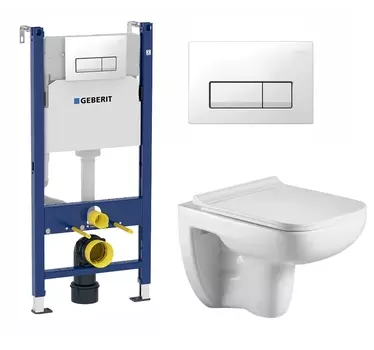 Комплект 3 в 1 инсталляция Geberit Duofix + Подвесной унитаз WeltWasser Kehlbach 004 GL-WT + кнопка белая