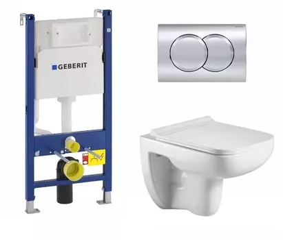 Комплект 3 в 1 инсталляция Geberit Duofix + Подвесной унитаз WeltWasser Kehlbach 004 GL-WT микролифт белый + кнопка хром Delta01
