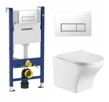 Комплект 3 в 1 инсталляция Geberit Duofix + Подвесной унитаз WeltWasser Odenbach 004 GL-WT + кнопка белая