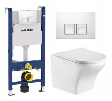 Комплект 3 в 1 инсталляция Geberit Duofix + Подвесной унитаз WeltWasser Odenbach 004 GL-WT + кнопка белая