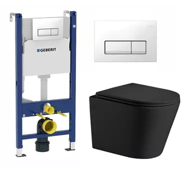 Комплект 3 в 1 инсталляция Geberit Duofix + Подвесной унитаз WeltWasser Salzbach 043 MT-BL + кнопка белая
