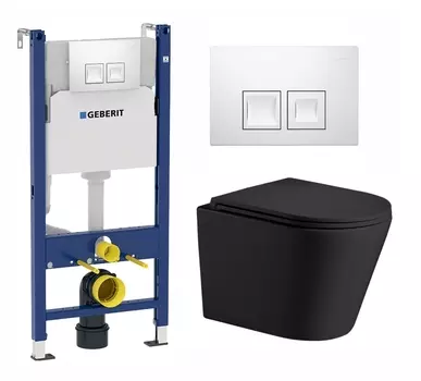 Комплект 3 в 1 инсталляция Geberit Duofix + Подвесной унитаз WeltWasser Salzbach 043 MT-BL + кнопка белая