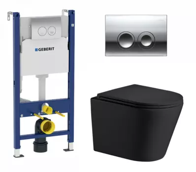 Комплект 3 в 1 инсталляция Geberit Duofix + Подвесной унитаз Weltwasser Salzbach 043 MT-BL + кнопка хром Delta21