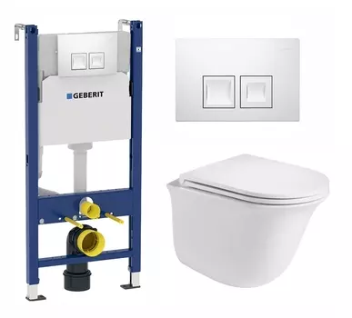 Комплект 3 в 1 инсталляция Geberit Duofix + Подвесной унитаз WeltWasser Telbach 004 GL-WT + кнопка белая