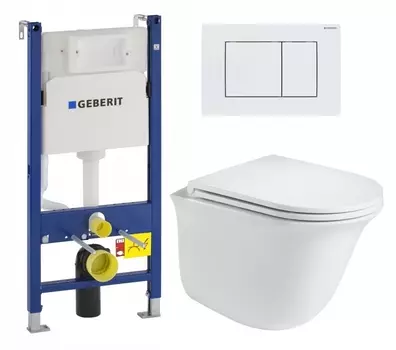 Комплект 3 в 1 инсталляция Geberit Duofix + Подвесной унитаз WeltWasser Telbach 004 GL-WT + кнопка белая