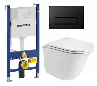 Комплект 3 в 1 инсталляция Geberit Duofix + Подвесной унитаз WeltWasser Telbach 004 GL-WT + кнопка черная глянцевая
