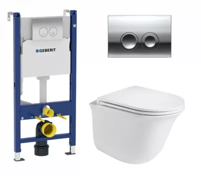 Комплект 3 в 1 инсталляция Geberit Duofix + Подвесной унитаз WeltWasser Telbach 004 GL-WT + кнопка хром Delta21