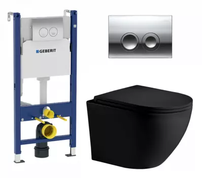 Комплект 3 в 1 инсталляция Geberit Duofix + Подвесной унитаз Weltwasser WW Merzbach 043 MT-BL + кнопка хром Delta21