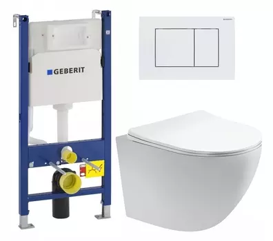 Комплект 3 в 1 инсталляция Geberit Duofix + Унитаз подвесной Акватек Европа AQ1900-00 + кнопка белая