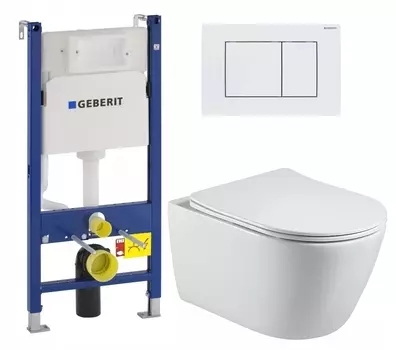 Комплект 3 в 1 инсталляция Geberit Duofix + Унитаз подвесной Акватек Вега AQ1905-00 + кнопка белая