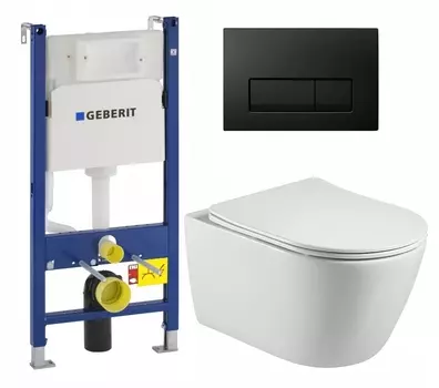 Комплект 3 в 1 инсталляция Geberit Duofix + Унитаз подвесной Акватек Вега AQ1905-00 + кнопка черная глянцевая
