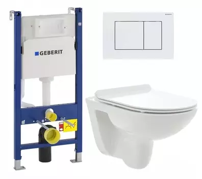 Комплект 3 в 1 инсталляция Geberit Duofix + Унитаз подвесной AQUAme AQM2008 + кнопка белая