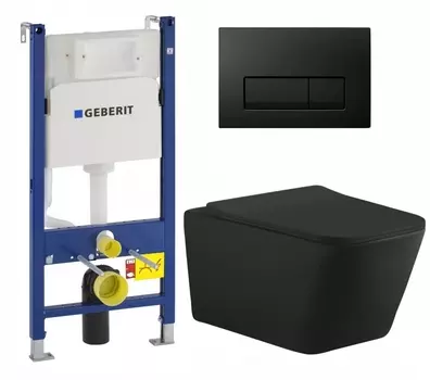 Комплект 3 в 1 инсталляция Geberit Duofix + Унитаз подвесной Aquanet Tavr-W BW 287011 + кнопка черная глянцевая