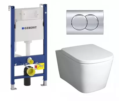 Комплект 3 в 1 инсталляция Geberit Duofix + Унитаз подвесной BelBagno Albano BB120CHR белый + кнопка хром Delta01