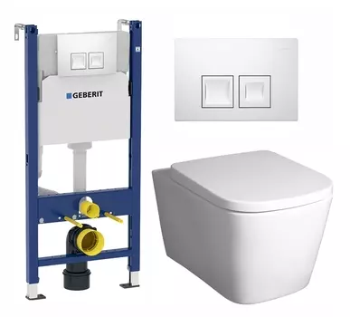 Комплект 3 в 1 инсталляция Geberit Duofix + Унитаз подвесной BelBagno Albano BB120CHR + кнопка белая