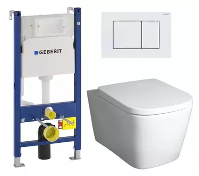 Комплект 3 в 1 инсталляция Geberit Duofix + Унитаз подвесной BelBagno Albano BB120CHR + кнопка белая