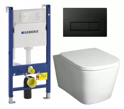 Комплект 3 в 1 инсталляция Geberit Duofix + Унитаз подвесной BelBagno Albano BB120CHR + кнопка черная глянцевая