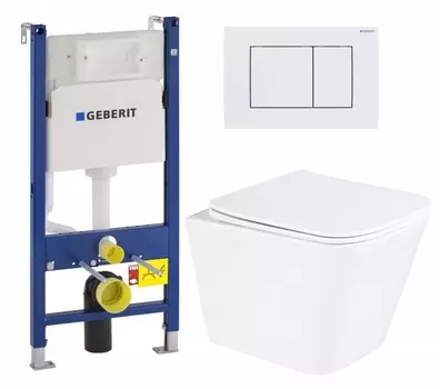 Комплект 3 в 1 инсталляция Geberit Duofix + Унитаз подвесной BelBagno Due BB3103CHR/SC + кнопка белая 111.153.00.1+115.137.11.1+111.839.00.1+BB3103CHR/SC